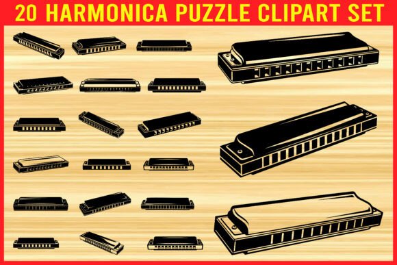 20 Harmonica Puzzle Clipart Vector Set