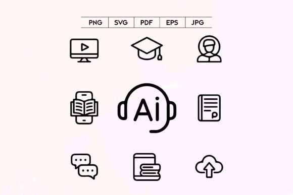 AI Education Icon Set: A Versatile Graphic Design Asset for Crafters