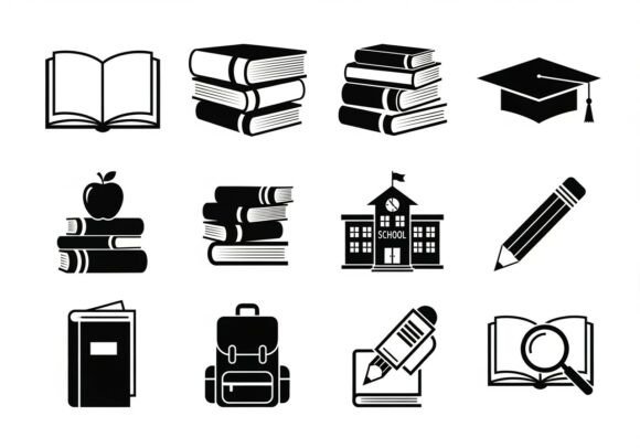 Black and White Educational School Books Graphics