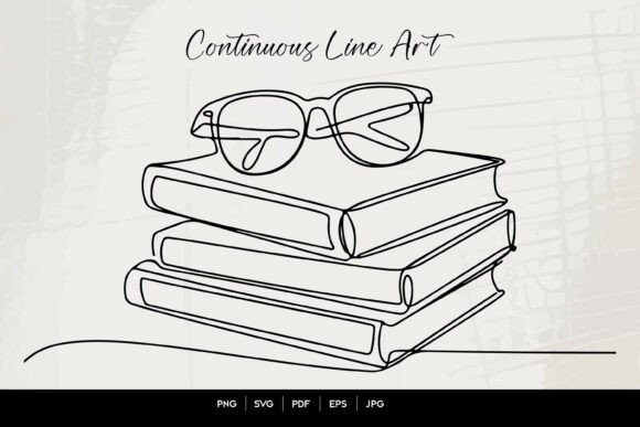 Books and Glasses Line Art for Graphics and Crafts