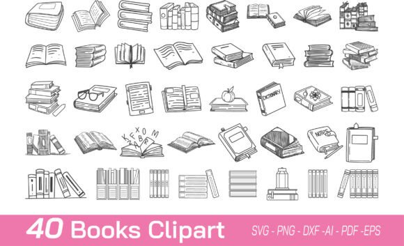 Books SVG Bundle Library Reading Clipart