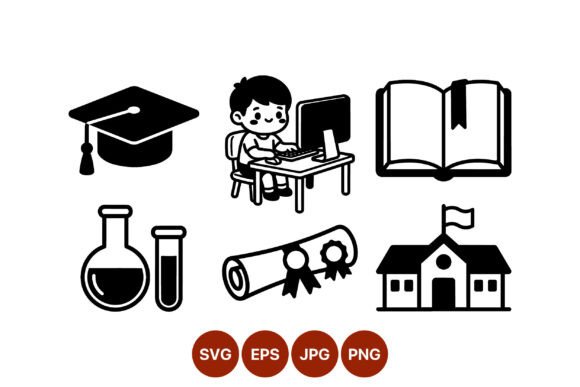 Boy Studying Education Icons: A Versatile Graphic Design Asset for Creative Projects