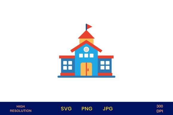 Bright School House Icon in Flat Design: A Versatile Graphic for Local Business Branding