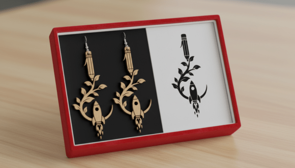 Creative Pencil Rocket Earring Laser Cut Graphics