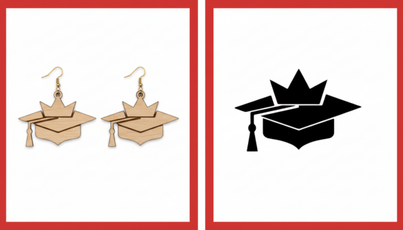 Crown Graduation Cap Earring Laser Cut Graphics