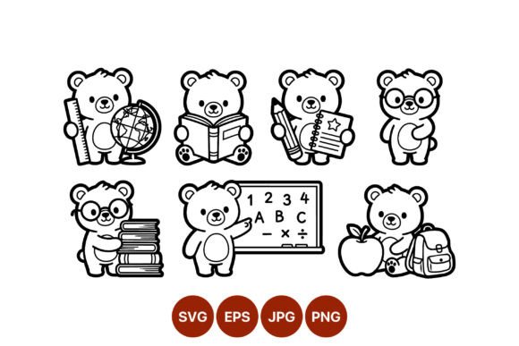 Cute Bears Education Icons Line Art Review