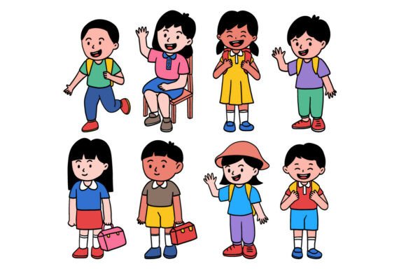 Cute Kids School Characters Doodle Set – A Playful Graphic Design Asset for Local Businesses
