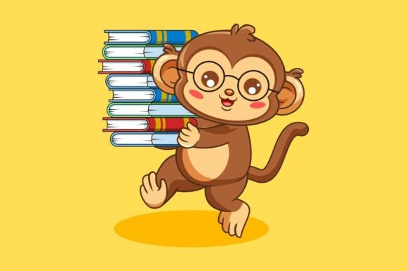 Cute Monkey with Glasses Carrying Books: Graphics for Creative Projects