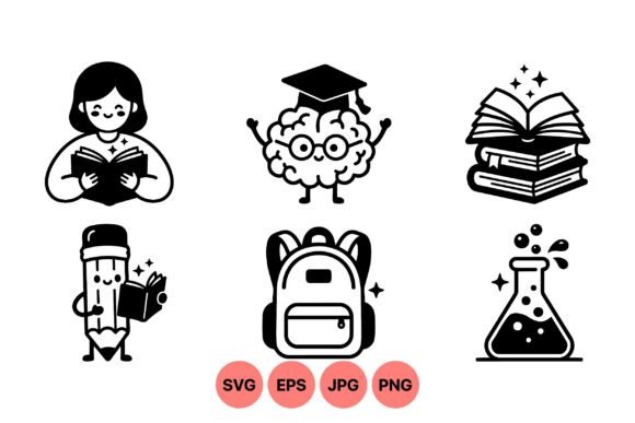 Cute School Learning Icon Pack: A Versatile Graphic Design Asset for Creative Projects