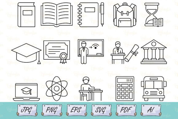 Education and Learning Outline Icons: A Graphic Design Asset for Modern Web Publishing