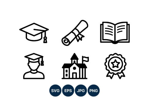 Education Black Line Icons Set for Cricut and Handmade Projects