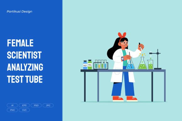 Female Scientist Analyzing Test Tube Graphics