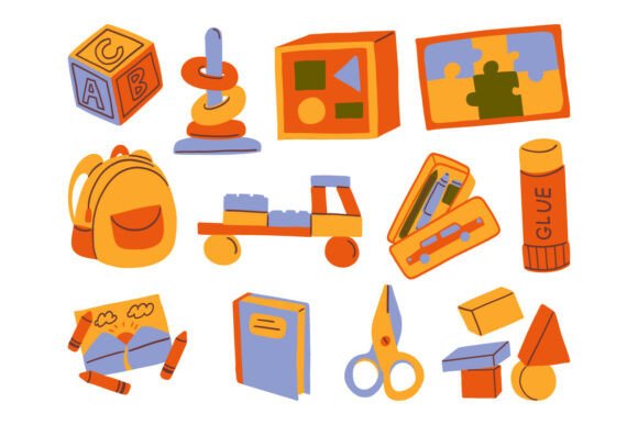 Hand Drawn School Supplies Icon Set Pack: A Vibrant Graphic Design Asset for Creative Campaigns