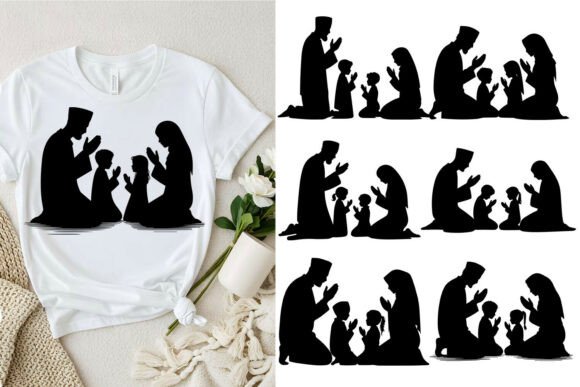 Islamic Family Prayer Silhouette Vector: A Thoughtful Embroidery Design for Meaningful Projects