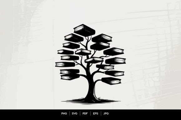 Knowledge Tree with Books: A Vintage Graphic for Educational Content