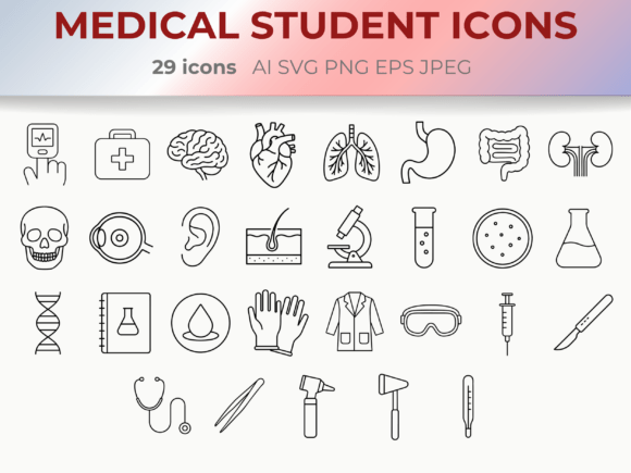 Medical Student Icons, Nursing, Anatomy Graphics