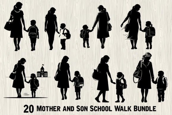 Mother and Son School Walk Bundle: A Heartfelt Graphic Design Asset for Branding