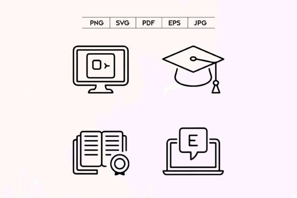 Online Education E-Learning Icon Set: A Versatile Graphic Design Asset for Modern Learning Brands
