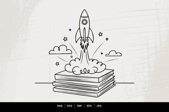Rocket Launching from Book Stack: A Graphic Design Asset for Creative Publishing