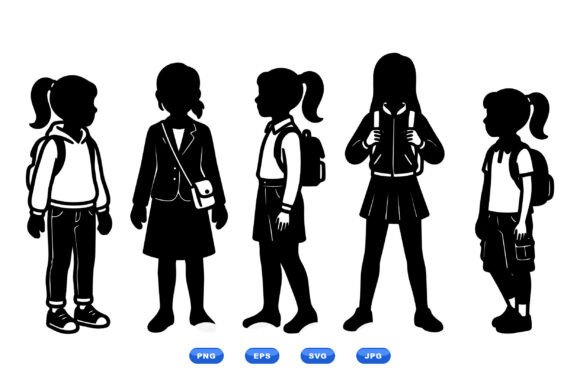 School Girl Silhouette Pack: A Versatile Graphic Design Asset for Crafts and Local Branding