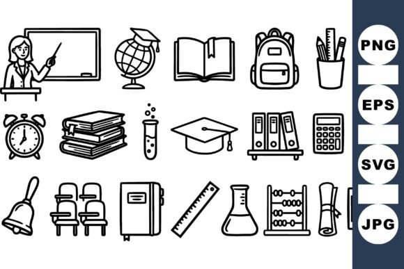 School Supplies Line Art Set for Crafts and Graphics