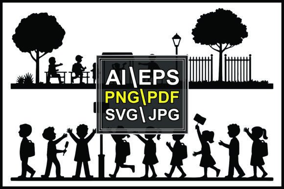 Silhouette Children Playing Park Street Review for Real Projects
