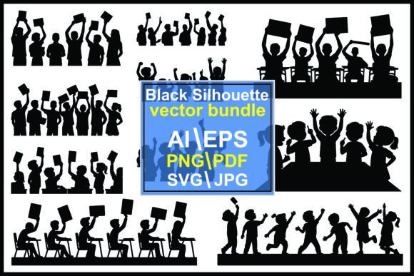Silhouette Groups of People Children Han: Graphics and Illustrations