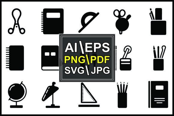Silhouette School Supplies and Tools Set: A Graphic Design Asset for Polished Content