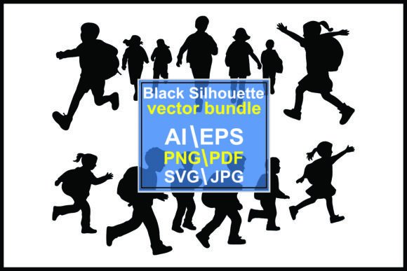 Silhouettes of Children Running Walking