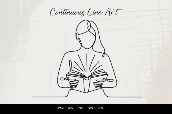 Woman Reading Book Line Art Graphics and Crafts